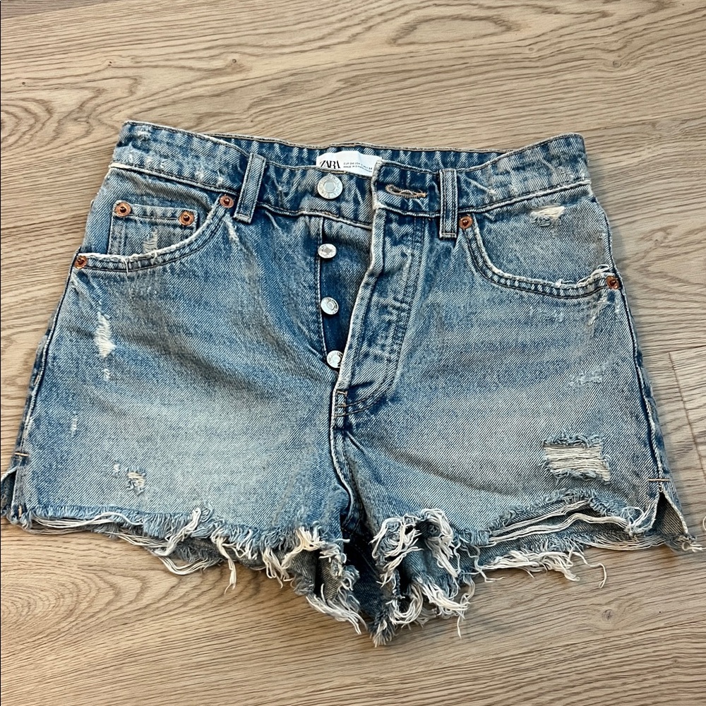 Zara Blue Distressed Jean Shorts